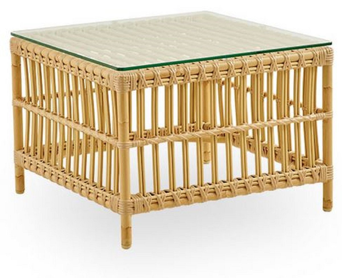 Casa Padrino Gartentisch Luxus Gartentisch Naturfarben 60 x 60 x H. 43 cm - Wetterbeständiger Garten & Terrassen Beistelltisch mit Glasplatte - Moderne Garten & Terrassen Möbel - Luxus Kollektion von Casa Padrino