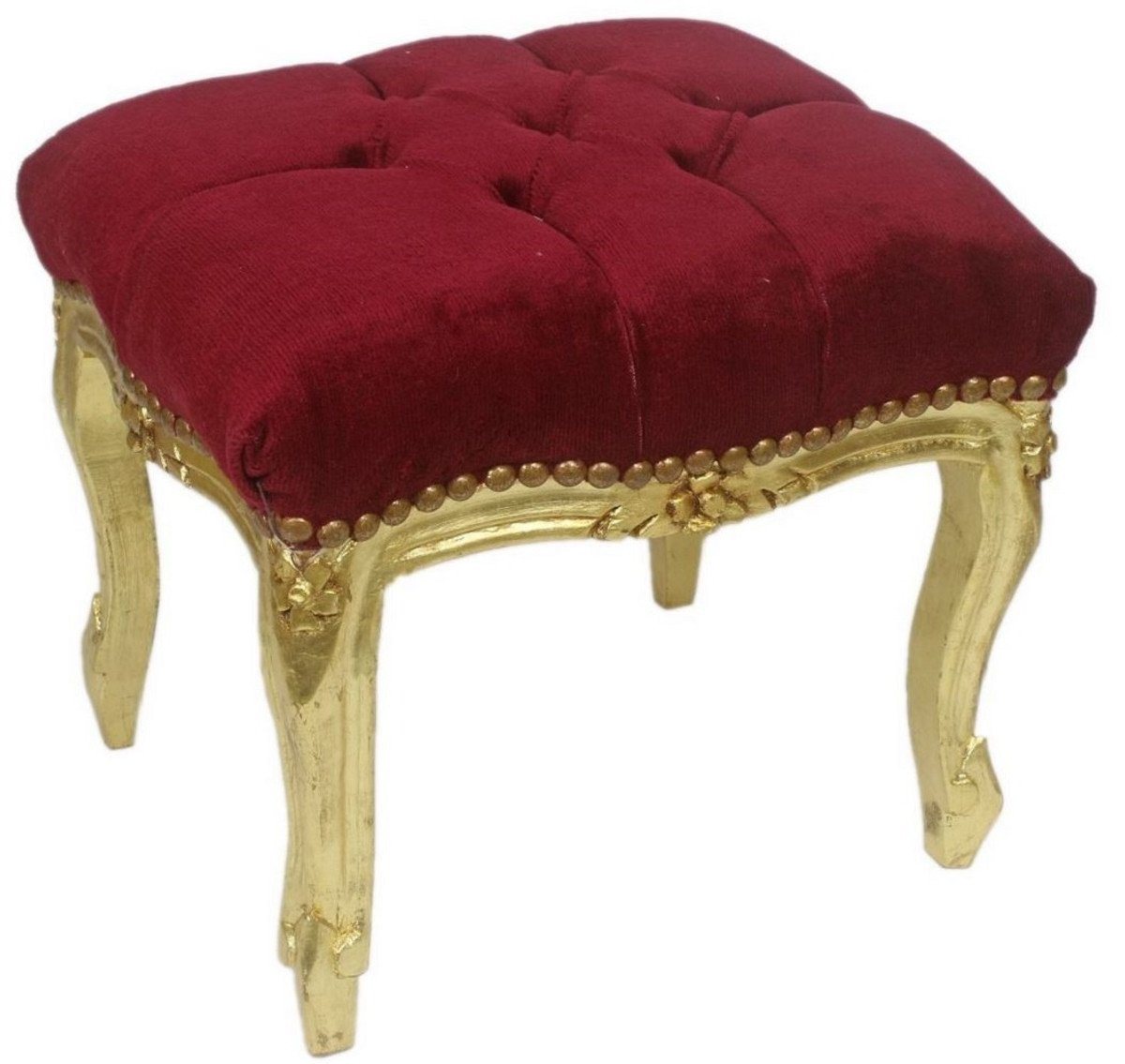 Casa Padrino Hocker Barock Fußhocker Bordeauxrot / Gold 45 x 40 x H. 35 cm - Handgefertigter Barock Hocker mit Glitzersteinen - Barockstil Möbel von Casa Padrino