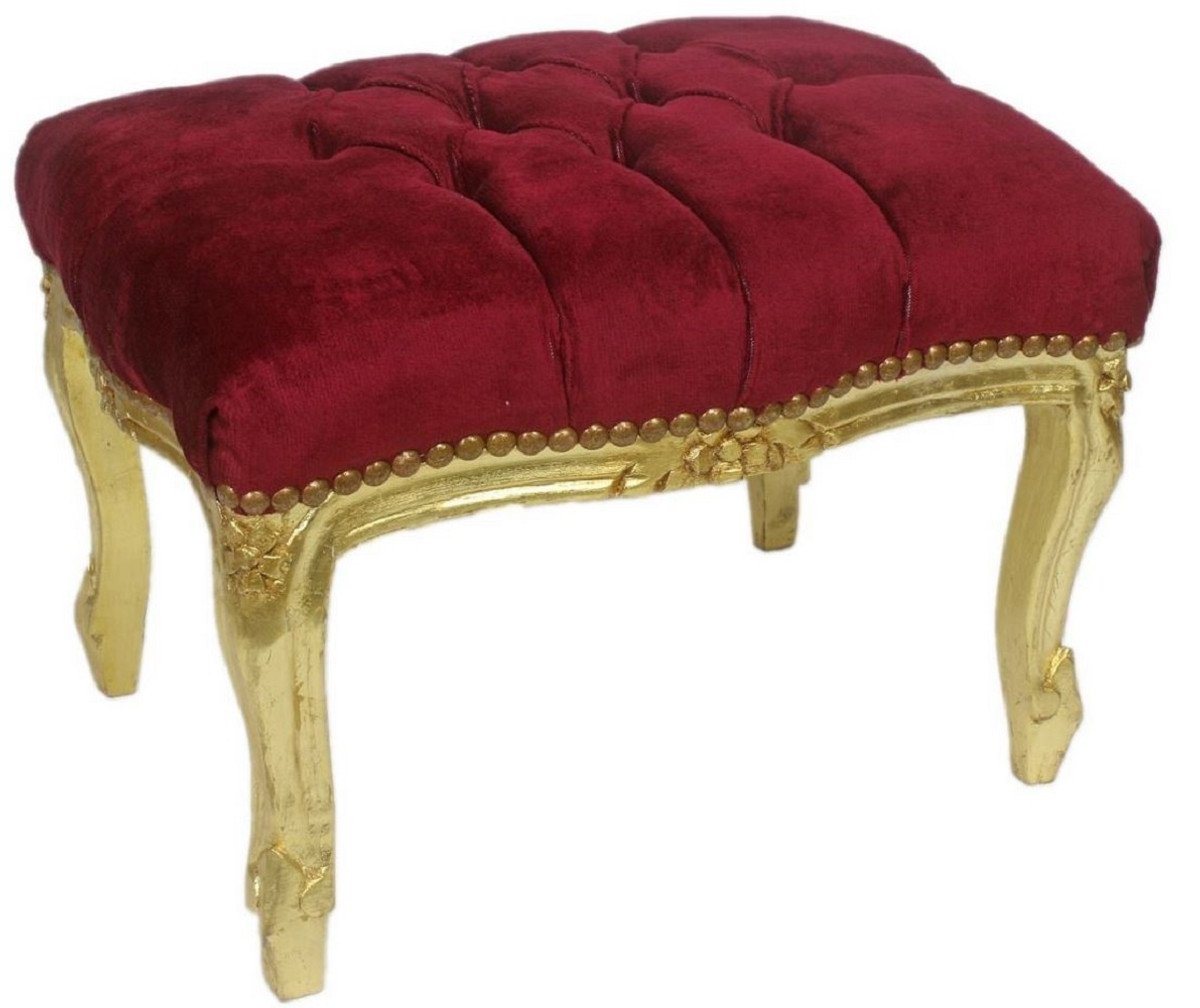 Casa Padrino Hocker Barock Fußhocker Bordeauxrot / Gold 50 x 40 x H. 35 cm - Handgefertigter Barock Hocker mit Glitzersteinen - Barockstil Möbel von Casa Padrino