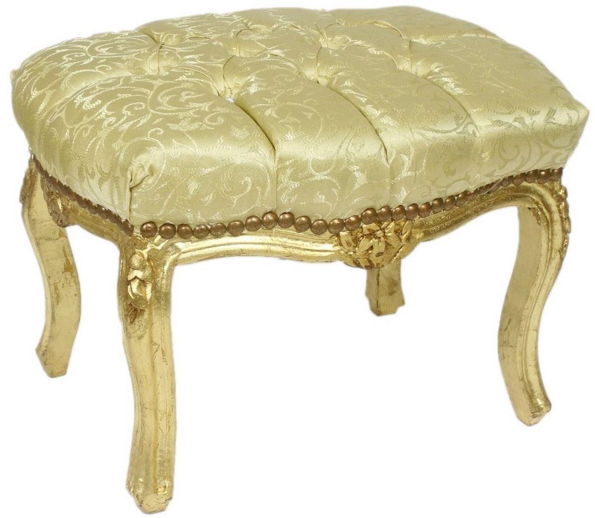 Casa Padrino Hocker Barock Fußhocker Gold Muster / Gold 50 x 40 x H. 35 cm - Handgefertigter Barock Hocker mit Glitzersteinen - Barockstil Möbel von Casa Padrino