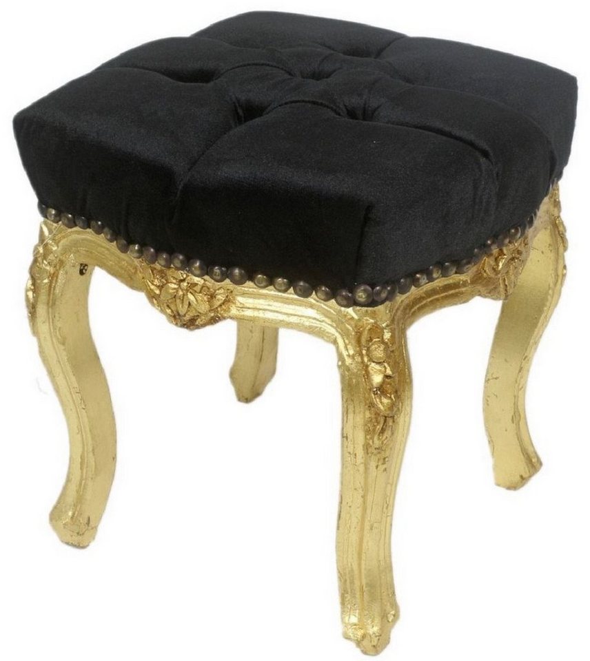 Casa Padrino Hocker Barock Fußhocker Schwarz / Gold 45 x 40 x H. 35 cm - Handgefertigter Barock Hocker mit Glitzersteinen - Barockstil Möbel von Casa Padrino