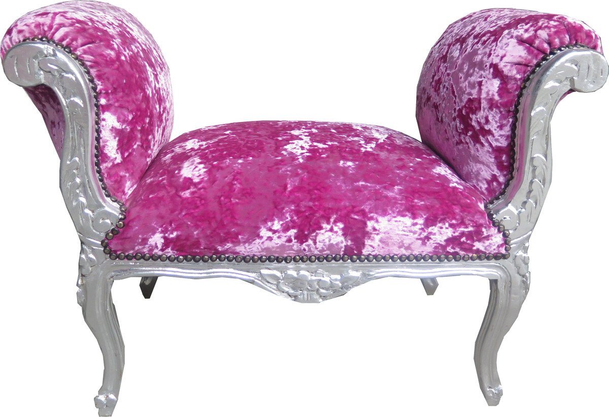 Casa Padrino Hocker Barock Schemel Hocker Pink Velour / Silber - Sitzbank - Möbel Antik Stil von Casa Padrino