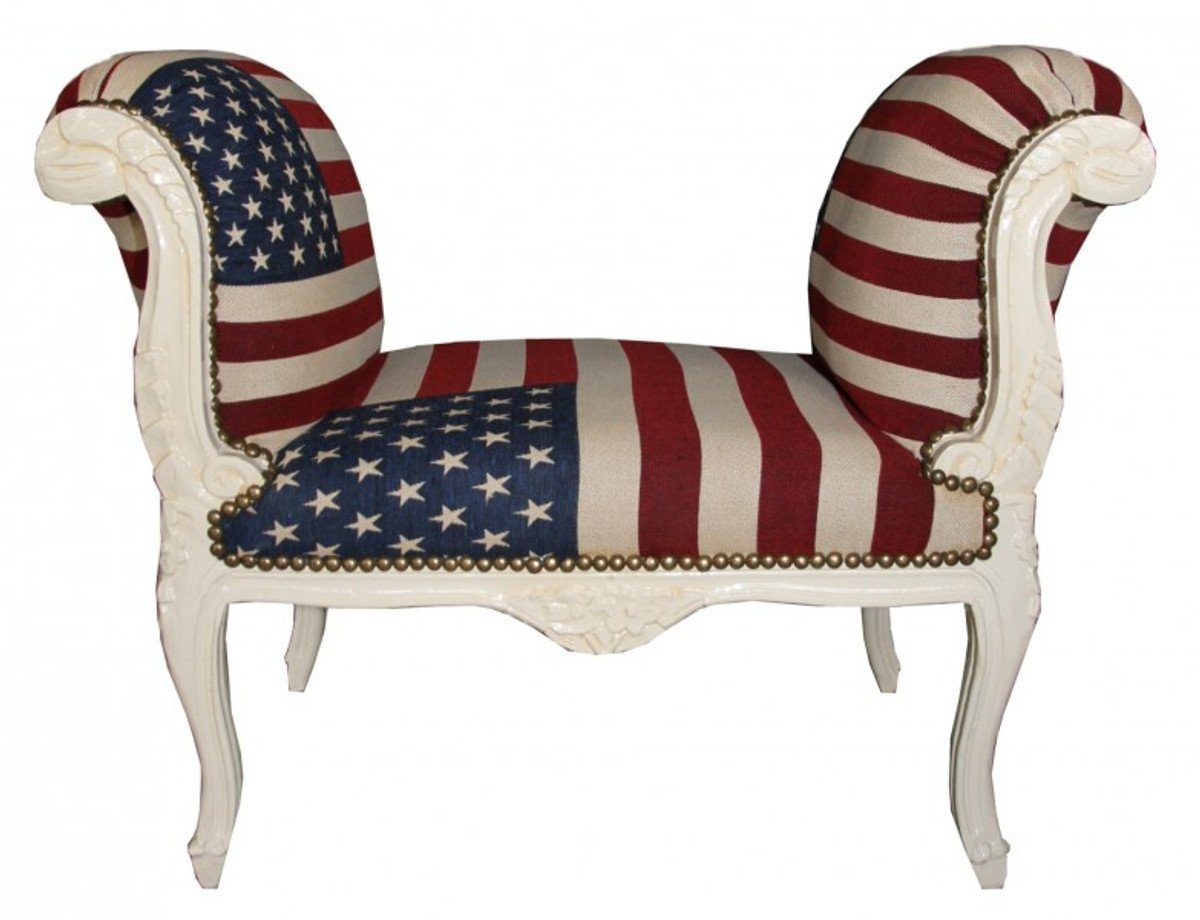 Casa Padrino Hocker Barock Schemel Hocker USA Design / Creme - Sitzbank USA Flagge von Casa Padrino