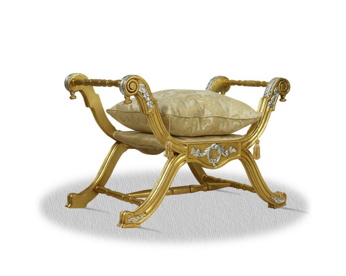 Casa Padrino Hocker Barock Sitzhocker Gold Silber - Luxus Kreuzhocker von Casa Padrino
