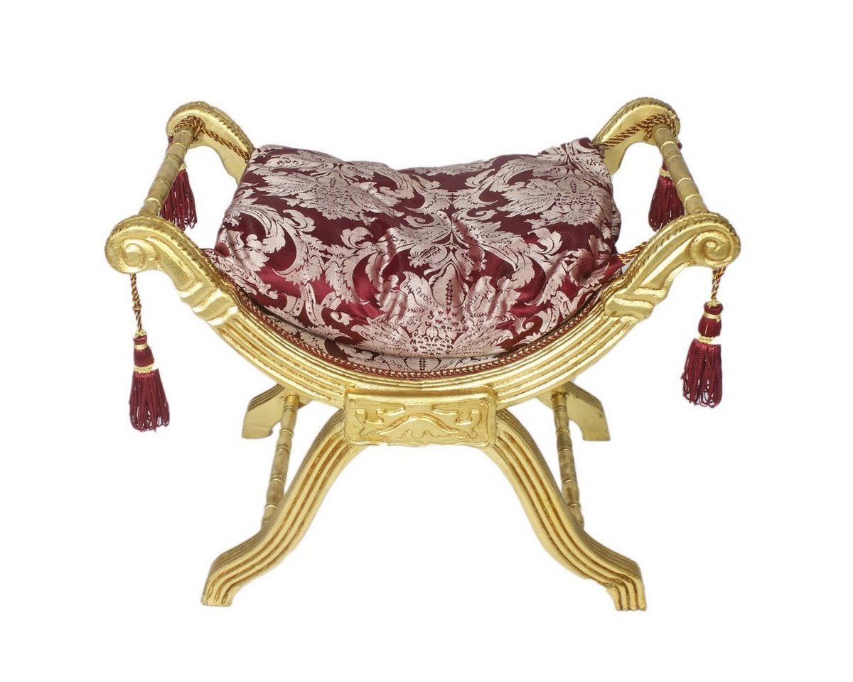 Casa Padrino Hocker Barock Sitzhocker - Kreuzhocker Bordeaux Muster / Gold - Antik Möbel von Casa Padrino