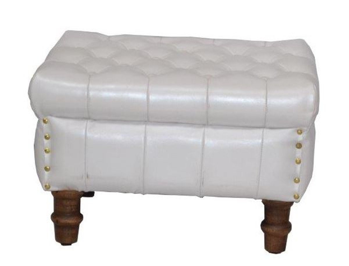 Casa Padrino Hocker Echtleder Hocker Weiß 50 x 40 x H. 35 cm - Luxus Chesterfield Fußhocker Leder von Casa Padrino