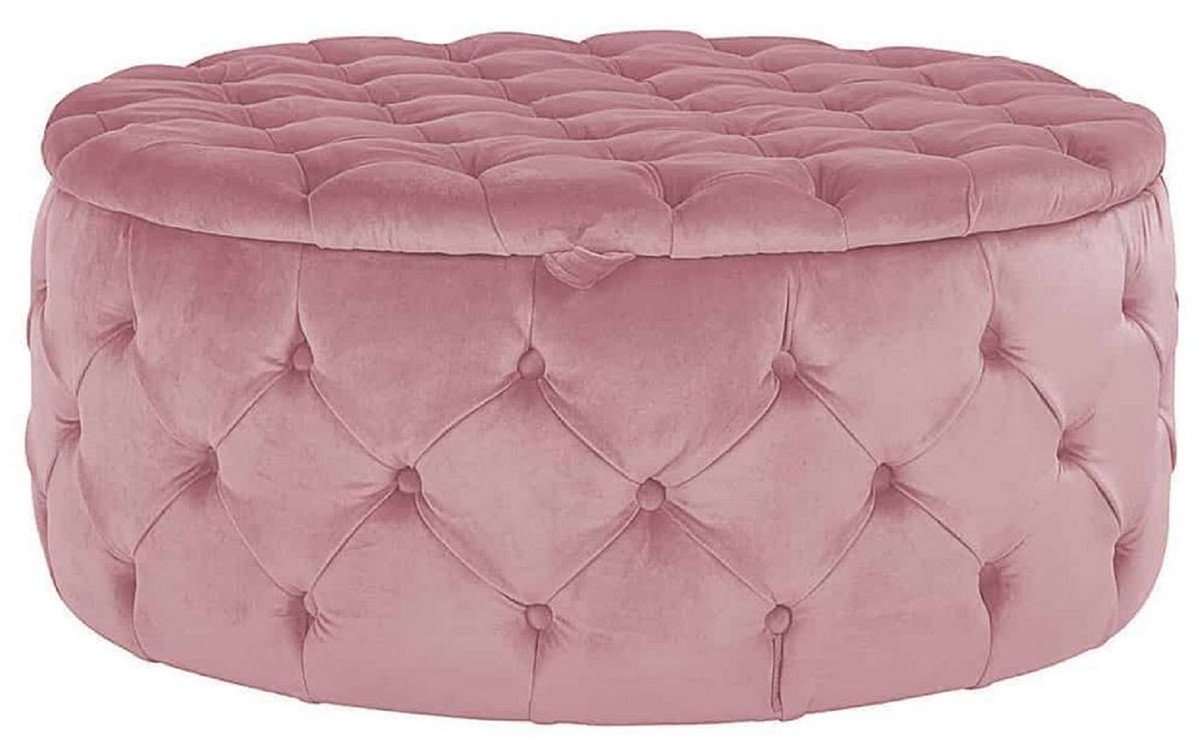 Casa Padrino Hocker Luxus Chesterfield Rundhocker Rosa Ø 100 x H. 45 cm - Runder Samt Sitzhocker mit Stauraum - Schlafzimmer Möbel von Casa Padrino