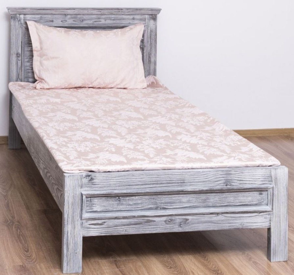 Casa Padrino Holzbett Massivholz Bett Antik Grau 90 x 200 x H. 93 cm - Massivholz Einzelbett - Schlafzimmer Möbel von Casa Padrino