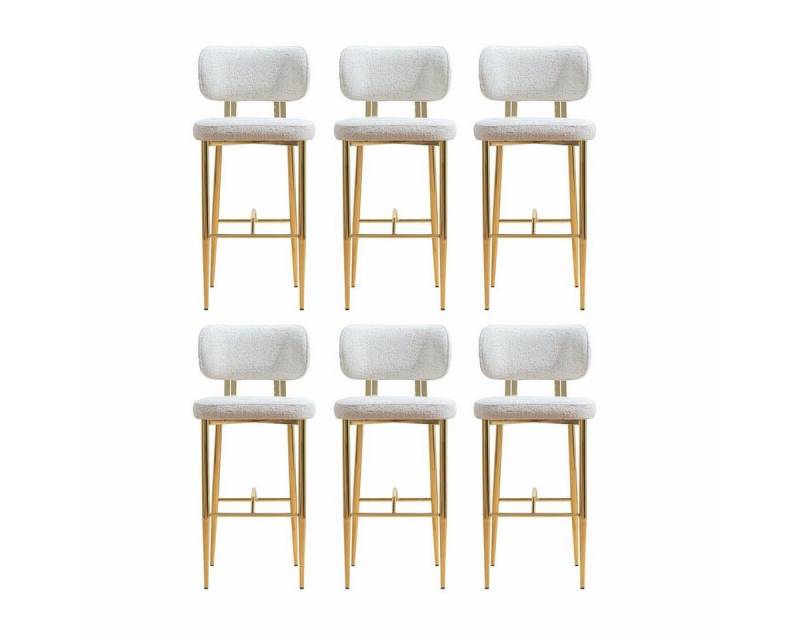 Casa Padrino Holzstuhl Casa Padrino Luxus Barstuhl 6er Set Weiß / Gold H. 107 cm - Bar Möbel von Casa Padrino