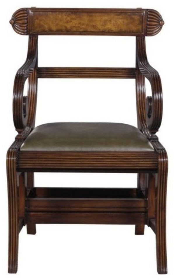 Casa Padrino Holzstuhl Mahagoni Bibliotheksstuhl Braun / Grün 57 x 53 x H. 89 cm - Luxus Leiterstuhl von Casa Padrino