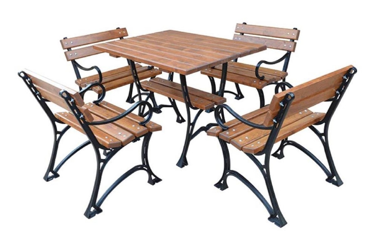 Casa Padrino Jugendstil Gartenmöbel Set Tisch & 4 Stühle mit Armlehnen Braun / Schwarz 100 cm - Gartentisch und Gartenstühle Casa Padrino Jugendstil Gartenmöbel Set Tisch & 4 Stühle mit Armlehnen Braun / Schwarz 100 cm - Gartentisch und Gartenstühle von Casa Padrino