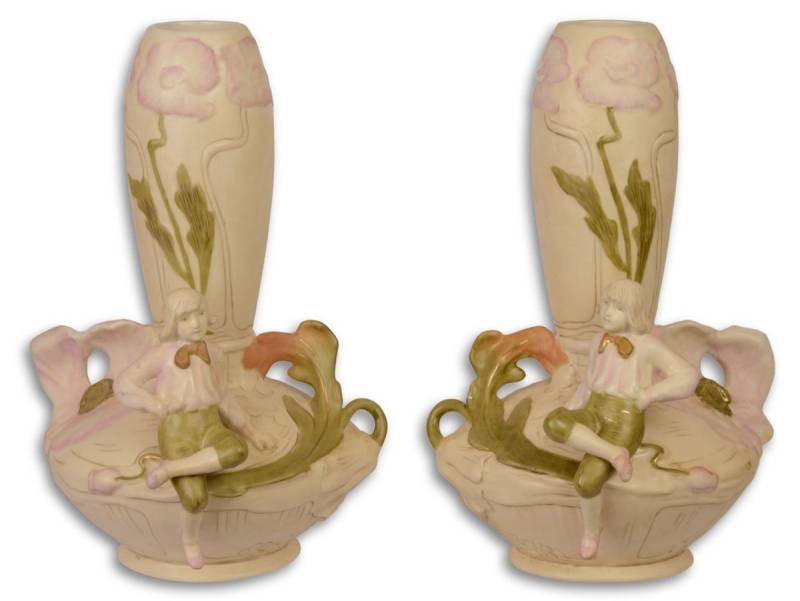 Casa Padrino Jugendstil Porzellan Blumenvasen Set Beige / Mehrfarbig 17,5 x 17 x H. 25,8 cm - Deko Vasen von Casa Padrino