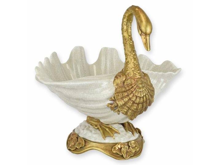 Casa Padrino Jugendstil Porzellan Schüssel Schwan Weiß / Gold 27,1 x 23,5 x H. 25,3 cm von Casa Padrino