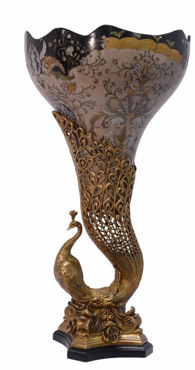 Casa Padrino Jugendstil Vase Pfau Messing / Porzellan 37.5 x H 72 cm - Barock Rokoko Home Deko von Casa Padrino