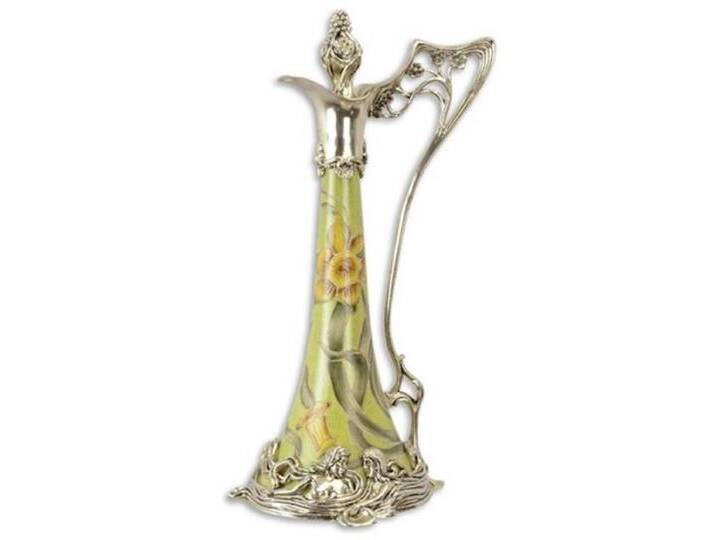 Casa Padrino Jugendstil Weinkrug Grün / Silber 15,5 x 15,2 x H. 33,5 cm - Porzellan Krug mit Deckel und Blumen Design - Barock & Jugendstil Deko Accessoires von Casa Padrino