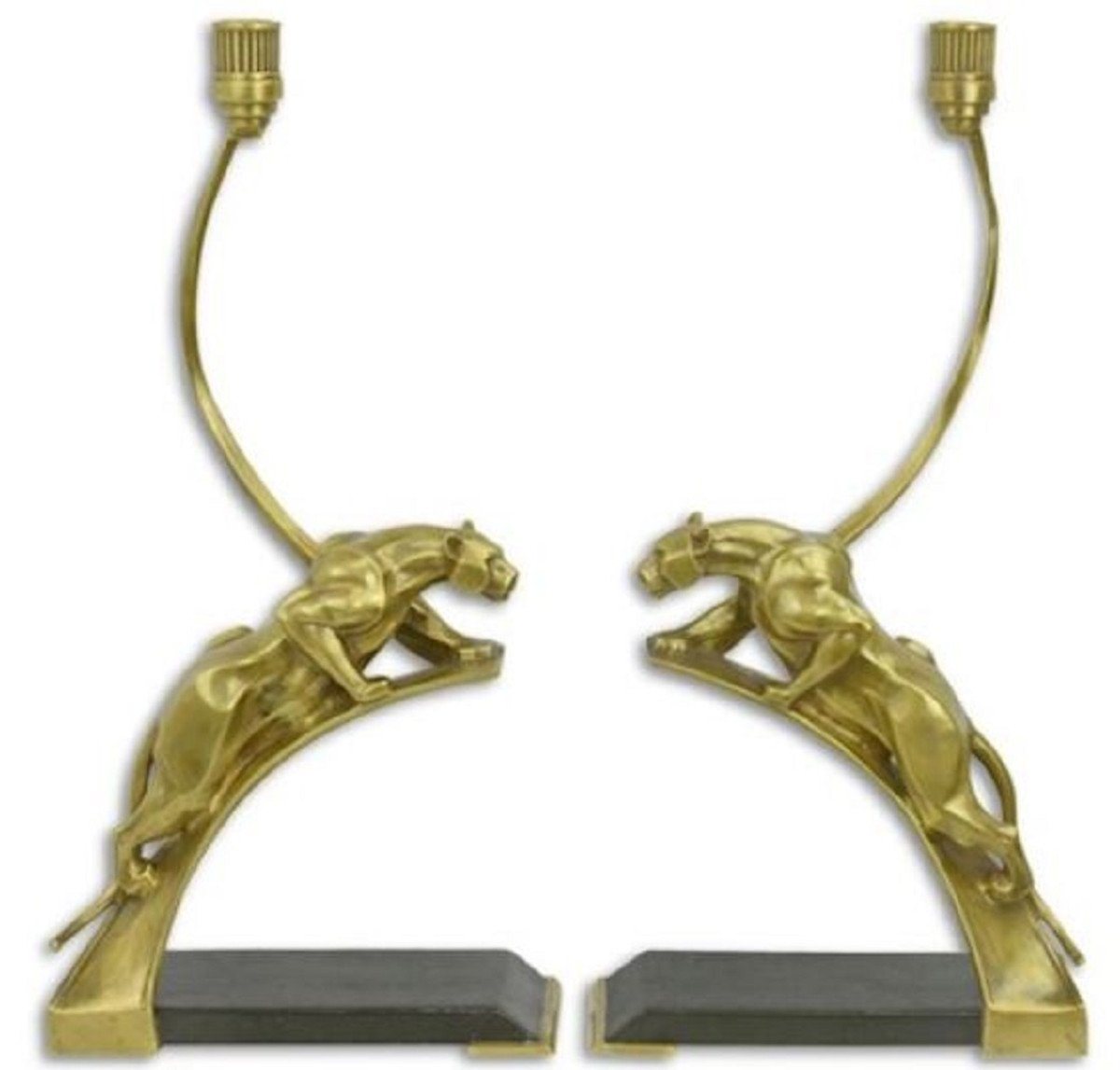 Casa Padrino Kerzenhalter Art Deco Kerzenhalter Set Panther Gold / Schwarz 23,4 x 11,8 x H. 47,4 cm - Elegante Bronze Kerzenständer - Deko Accessoires von Casa Padrino
