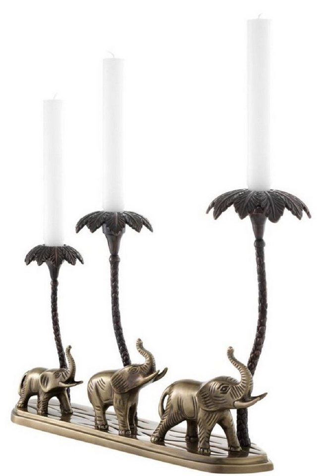 Casa Padrino Kerzenhalter Luxus Kerzenhalter Elefanten & Palmen Antik Messing / Bronze 38 x 7,5 x H. 28,5 cm - Hotel & Restaurant Deko Accessoires von Casa Padrino