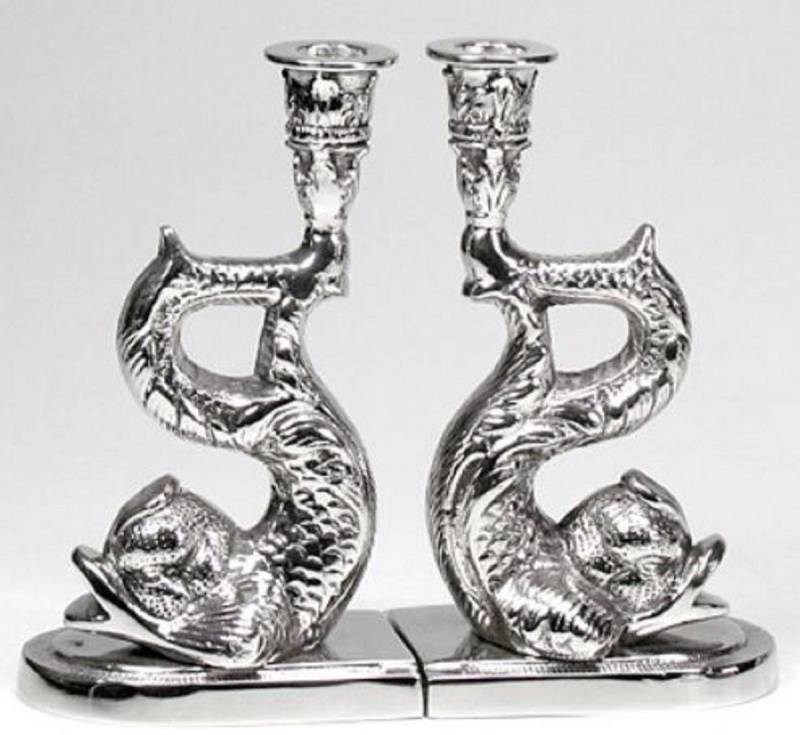 Casa Padrino Kerzenhalter Luxus Kerzenhalter Set Fische Silber 12 x 8 x H. 20 cm - Hotel & Restaurant Deko Accessoires von Casa Padrino