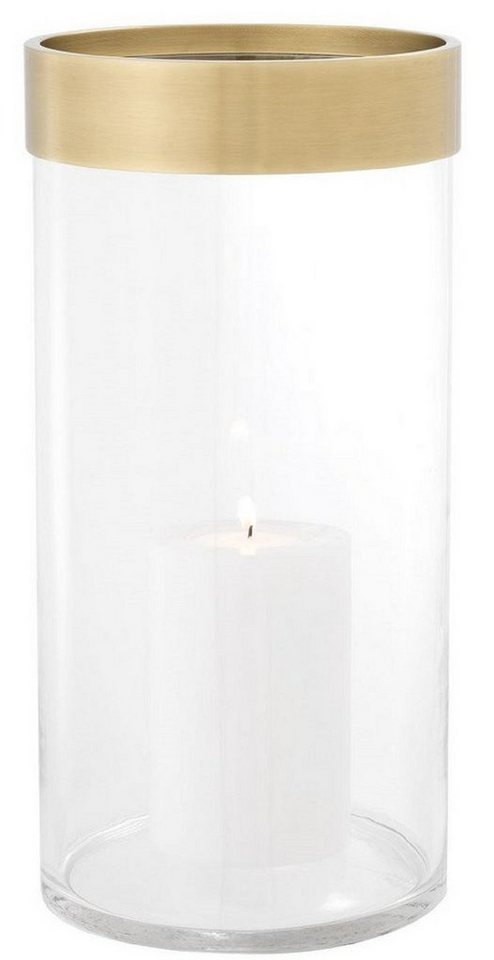 Casa Padrino Kerzenleuchter Luxus Kerzenleuchter Antik Messing Ø 20,5 x H. 41,5 cm - Runder Glas Kerzenleuchter mit Aluminium Ring - Luxus Qualität von Casa Padrino