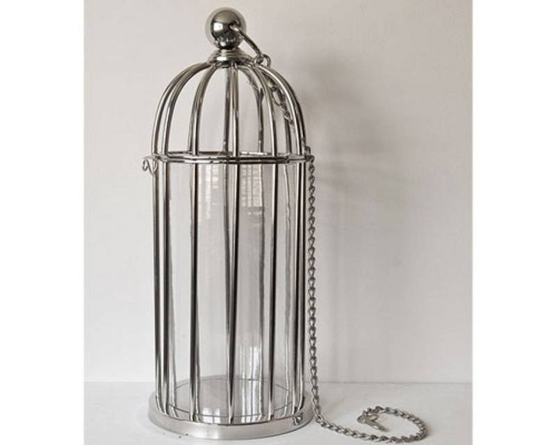 Casa Padrino Kerzenleuchter Luxus Kerzenleuchter Messing vernickelt im Vogelkäfig Design 25 x H. 56 cm - Hotel Restaurant Accessoires Windlicht Ständer Hurricane von Casa Padrino