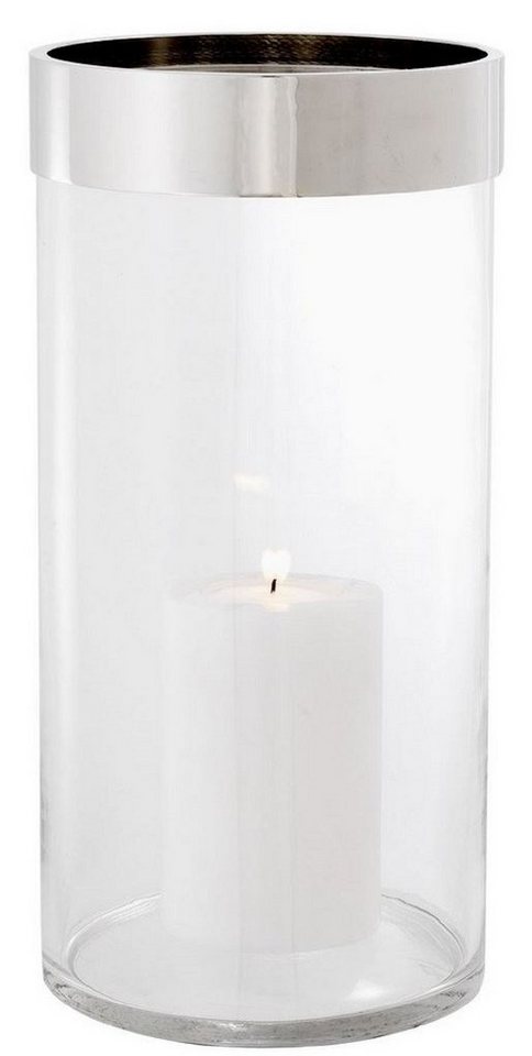 Casa Padrino Kerzenleuchter Luxus Kerzenleuchter Silber Ø 20,5 x H. 41,5 cm - Runder Glas Kerzenleuchter mit Aluminium Ring - Luxus Qualität von Casa Padrino