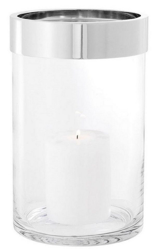 Casa Padrino Kerzenleuchter Luxus Kerzenleuchter Silber Ø 20 x H. 31,5 cm - Runder Glas Kerzenleuchter mit Aluminium Ring - Luxus Kollektion von Casa Padrino