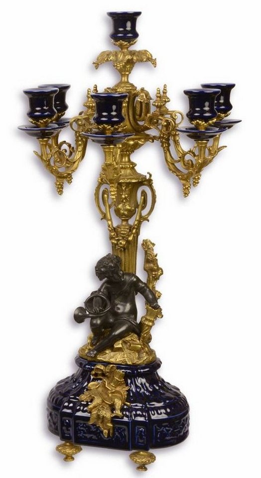 Casa Padrino Kerzenständer Barock Kerzenständer Dunkelblau / Gold 29,5 x 26,5 x H. 59,4 cm - Barockstil Kerzenhalter von Casa Padrino