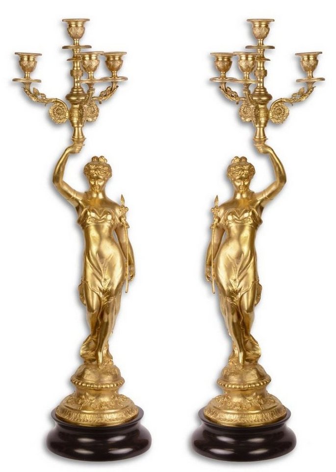 Casa Padrino Kerzenständer Barock Kerzenständer Set Gold / Schwarz 20 x 20 x H. 64 cm - Barockstil Kerzenhalter von Casa Padrino