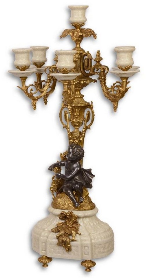 Casa Padrino Kerzenständer Barock Kerzenständer Weiß / Gold 29,5 x 26,5 x H. 59,4 cm - Barockstil Deko von Casa Padrino