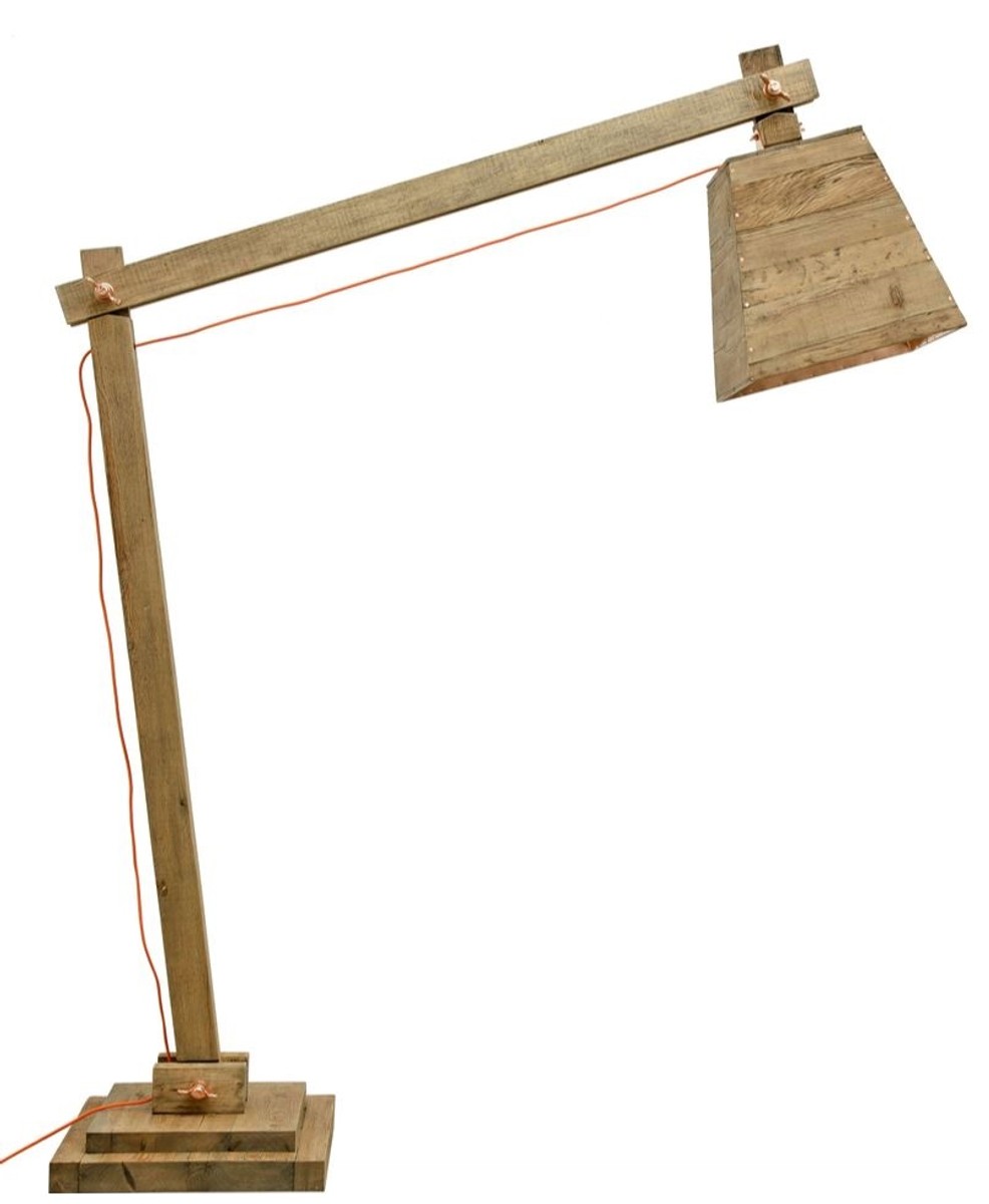 Casa Padrino Kiefernholz Stehleuchte Naturfarben 190 x 52 x H. 220 cm - Luxus Stehlampe mit orangefarbenem Kabel von Casa Padrino