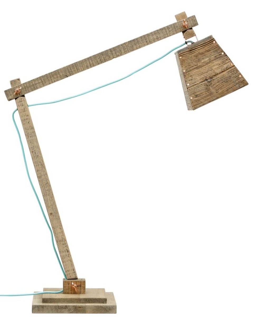 Casa Padrino Kiefernholz Tischleuchte Naturfarben 90 x 30 x H. 105 cm - Luxus Tischlampe mit aqua blauem Kabel von Casa Padrino
