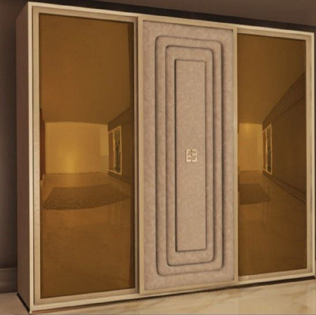 Casa Padrino Kleiderschrank Casa Padrino Luxus Schlafzimmerschrank Beige / Taupe / Gold - Massivholz Kleiderschrank mit 3 Schiebetüren - Schlafzimmer Möbel - Hotel Möbel - Luxus Möbel - Luxus Qualität - Made in Italy von Casa Padrino