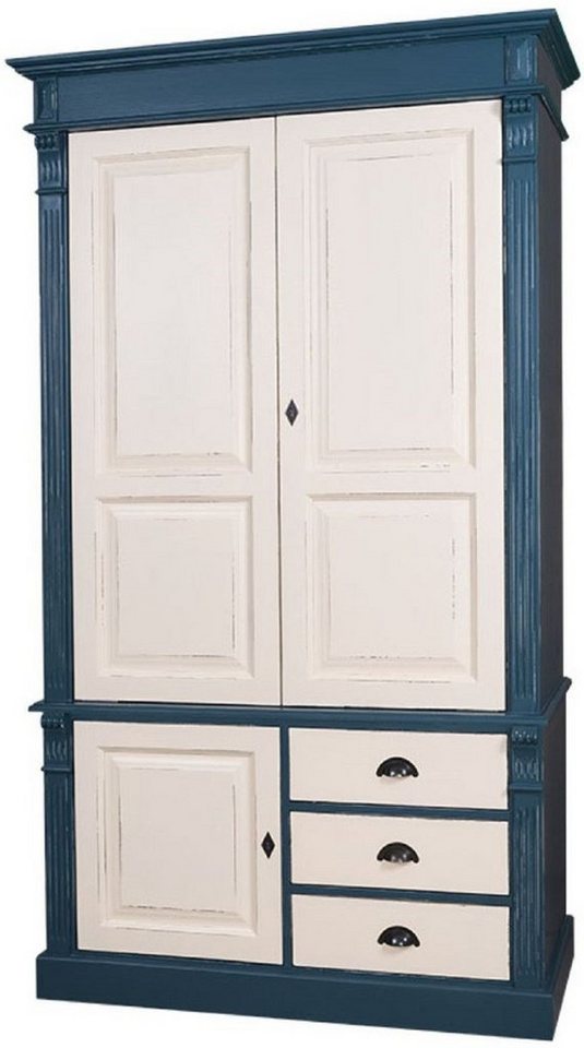 Casa Padrino Kleiderschrank Landhausstil Kleiderschrank Antik Blau / Antik Cremefarben 120 x 59 x H. 210 cm - Massivholz Schlafzimmerschrank mit 3 Türen und 3 Schubladen - Landhausstil Schlafzimmermöbel von Casa Padrino