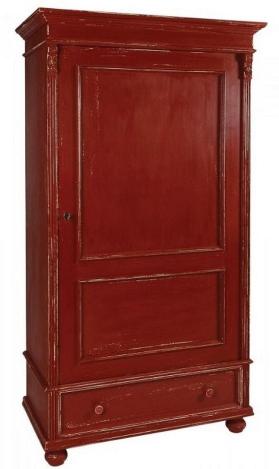 Casa Padrino Kleiderschrank Landhausstil Kleiderschrank Antik Rot 103 x 54 x H. 188 cm - Shabby Chic Massivholz Schlafzimmerschrank mit Tür und Schublade - Landhausstil Schlafzimmer Möbel von Casa Padrino