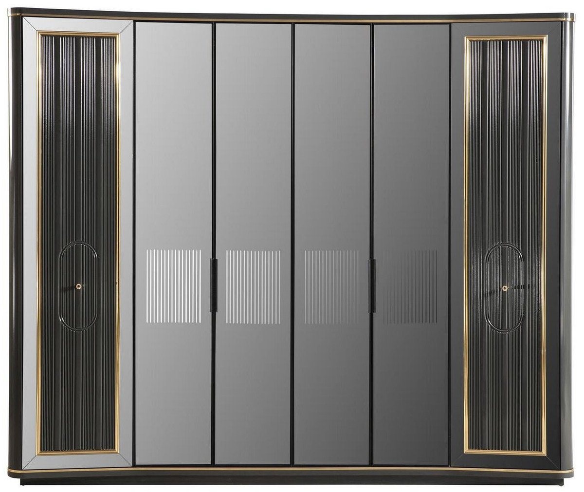 Casa Padrino Kleiderschrank Luxus Art Deco Schlafzimmerschrank Grau / Gold 265 x 67 x H. 220 cm - Edler Massivholz Kleiderschrank mit 6 verspiegelten Türen - Schlafzimmer Möbel - Luxus Qualität von Casa Padrino