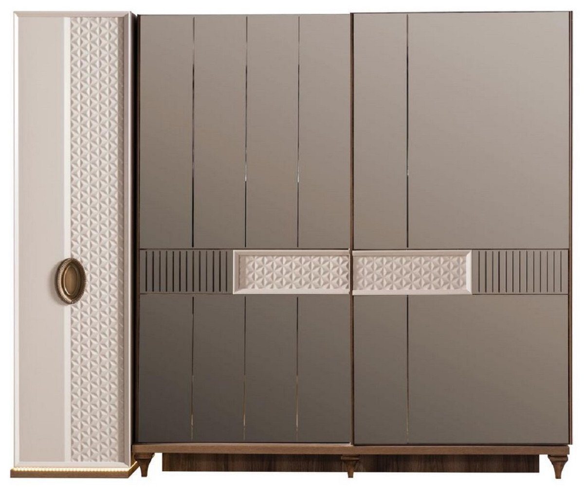 Casa Padrino Kleiderschrank Luxus Art Deco Schlafzimmerschrank Weiß / Braun 261 x 73 x H. 221 cm - Verspiegelter Massivholz Kleiderschrank - Art Deco Schlafzimmer Möbel von Casa Padrino