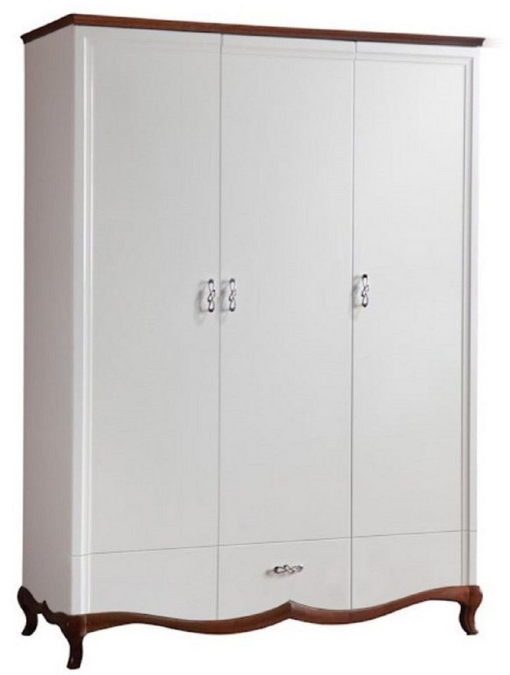 Casa Padrino Kleiderschrank Luxus Art Deco Schlafzimmerschrank Weiß / Dunkelbraun 164,2 x 62,5 x H. 209,5 cm - Kleiderschrank mit 3 Türen und Schublade - Schlafzimmermöbel von Casa Padrino