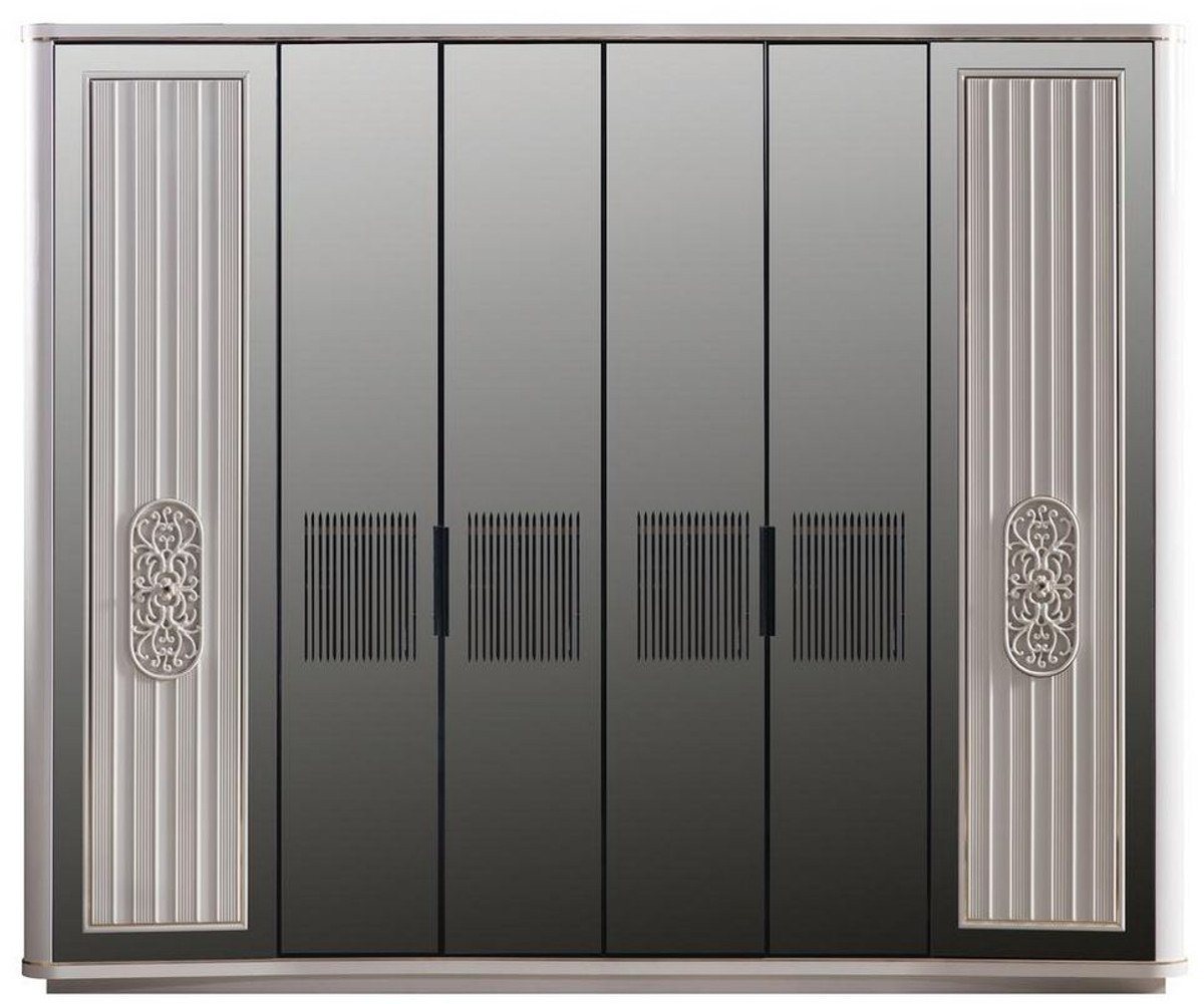 Casa Padrino Kleiderschrank Luxus Art Deco Schlafzimmerschrank Weiß / Schwarz 265 x 67 x H. 220 cm - Edler Massivholz Kleiderschrank mit 6 verspiegelten Türen - Schlafzimmer Möbel - Luxus Qualität von Casa Padrino