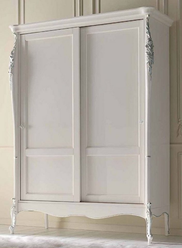 Casa Padrino Kleiderschrank Luxus Barock Schlafzimmer Schrank Weiß / Silber - Massivholz Kleiderschrank mit 2 Schiebetüren im Barockstil - Schlafzimmer Möbel - Barock Möbel - Luxus Qualität - Made in Italy von Casa Padrino