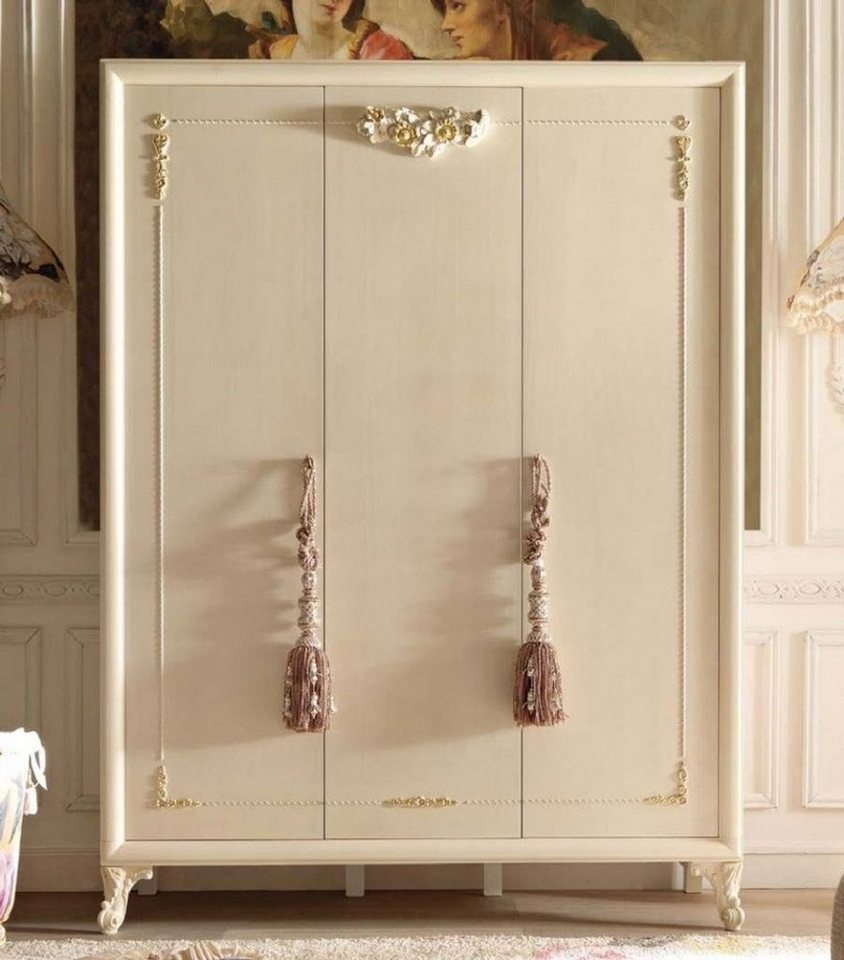 Casa Padrino Kleiderschrank Luxus Barock Schlafzimmerschrank Cremefarben / Gold - Handgefertigter Kleiderschrank mit 3 Türen - Barock Schlafzimmer Möbel - Luxus Qualität - Made in Italy von Casa Padrino