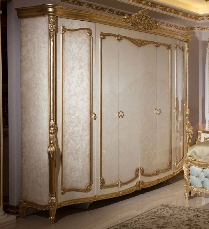 Casa Padrino Kleiderschrank Luxus Barock Schlafzimmerschrank Weiß / Beige / Gold - Prunkvoller Massivholz Kleiderschrank im Barockstil - Barock Schlafzimmer Möbel - Edel & Prunkvoll von Casa Padrino