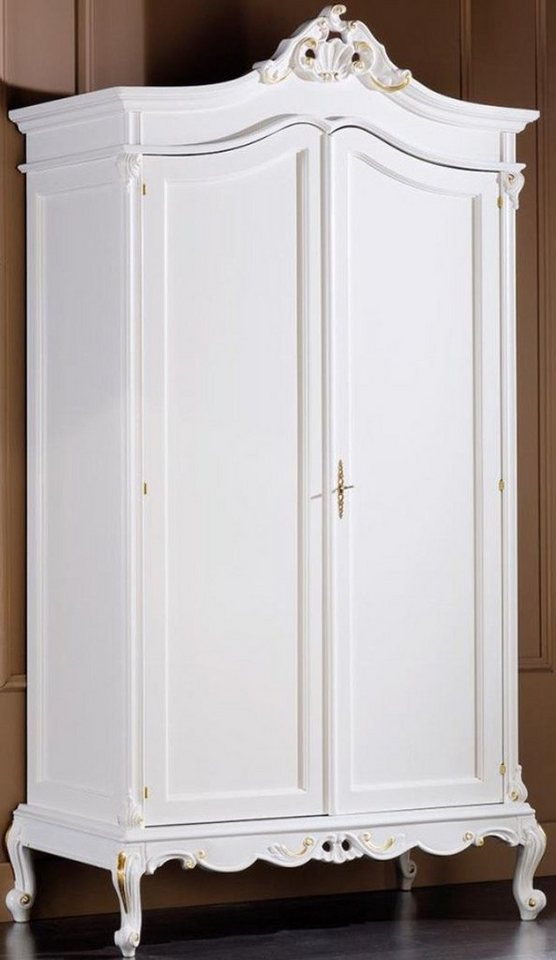 Casa Padrino Kleiderschrank Luxus Barock Schlafzimmerschrank Weiß / Gold 115 x 62 x H. 218 cm - Edler Massivholz Kleiderschrank mit 2 Türen - Schlafzimmer Möbel im Barockstil von Casa Padrino