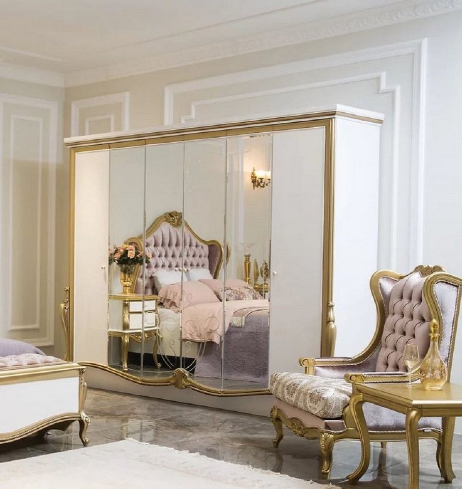 Casa Padrino Kleiderschrank Luxus Barock Schlafzimmerschrank Weiß / Gold 270 x 70 x H. 224 cm - Edler Massivholz Kleiderschrank - Schlafzimmer Möbel im Barockstil - Luxus Qualität von Casa Padrino