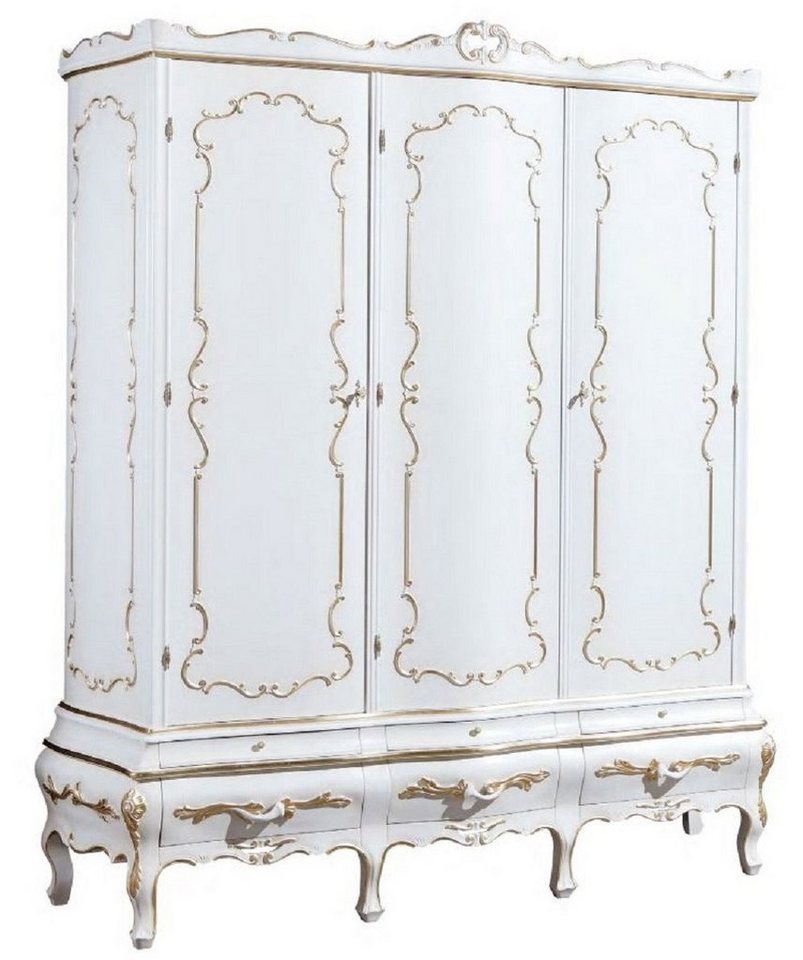 Casa Padrino Kleiderschrank Luxus Barock Schlafzimmerschrank Weiß / Gold - Handgefertigter Kleiderschrank im Barockstil - Barock Schlafzimmer & Hotel Möbel - Erstklassische Qualität - Made in Italy von Casa Padrino