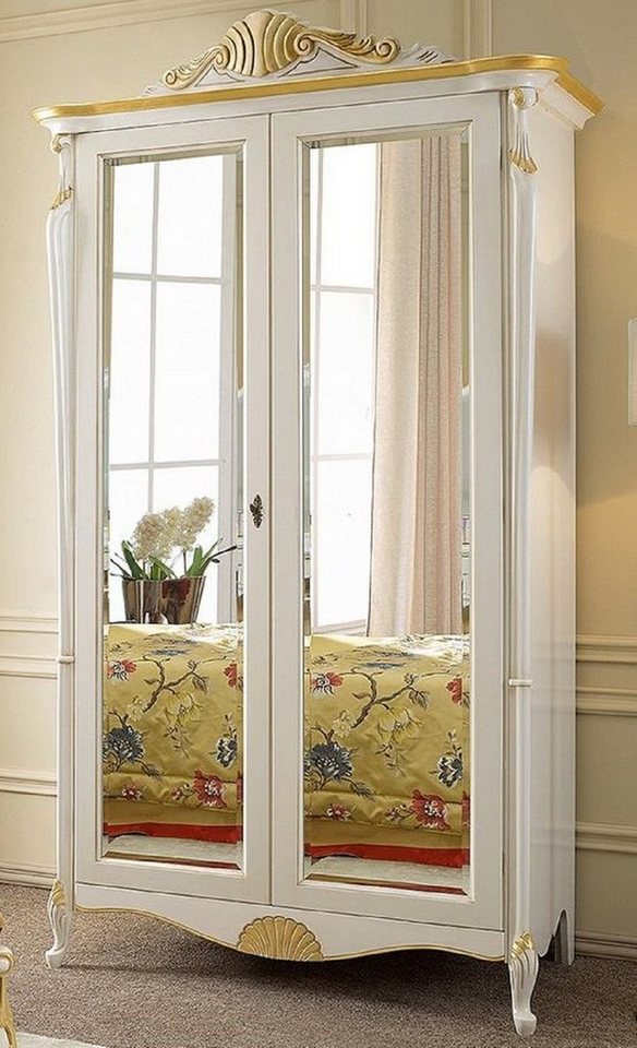 Casa Padrino Kleiderschrank Luxus Barock Schlafzimmerschrank Weiß / Gold - Handgefertigter Mahagoni Kleiderschrank mit 2 verspieglten Türen - Barock Schlafzimmer Möbel - Luxus Qualität - Made in Italy von Casa Padrino