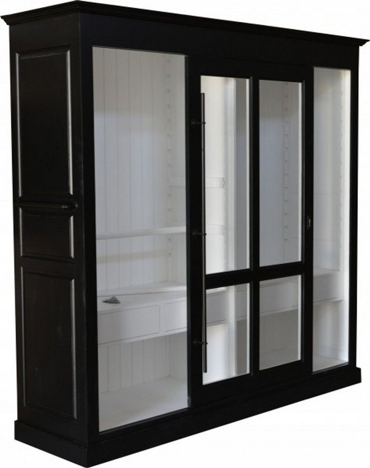 Casa Padrino Kleiderschrank Luxus Kleiderschrank B 226 x H 220 cm Haute Couture Schlafzimmer Schrank mit Glas Schiebetür Schwarz / Weiß - Art Deco Jugendstil Hotel Möbel von Casa Padrino