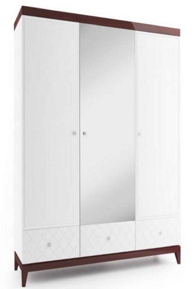 Casa Padrino Kleiderschrank Luxus Kleiderschrank Weiß / Hochglanz Braun 171,4 x 60 x H. 205 cm - Massivholz Schlafzimmerschrank mit Spiegel - Schlafzimmermöbel von Casa Padrino