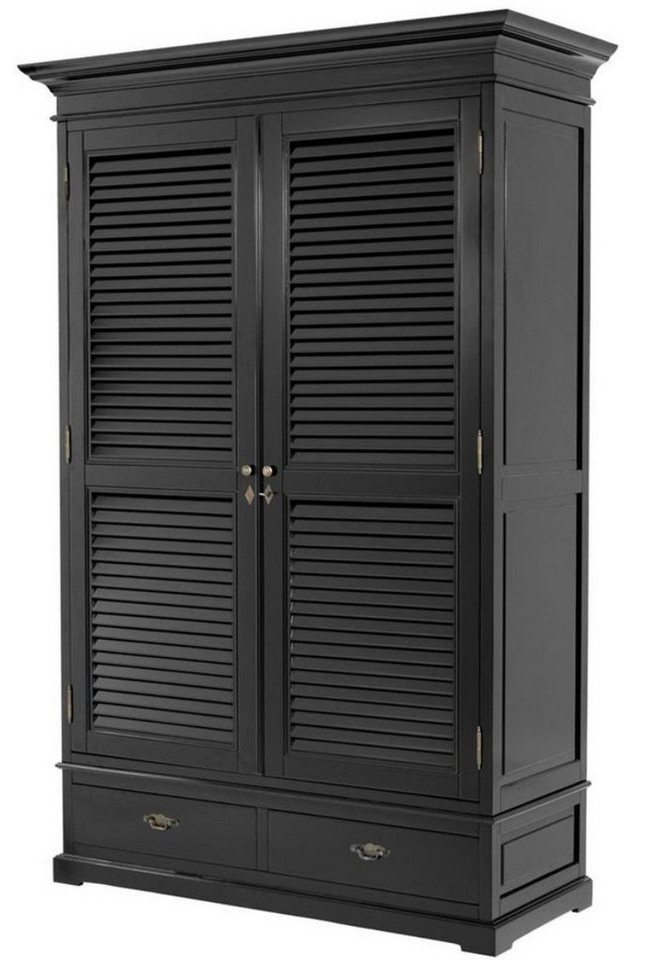 Casa Padrino Kleiderschrank Luxus Schlafzimmerschrank / Kleiderschrank mit 2 Türen und 2 Schubladen Schwarz 135 x 58 x H. 227 cm - Luxus Schlafzimmermöbel von Casa Padrino