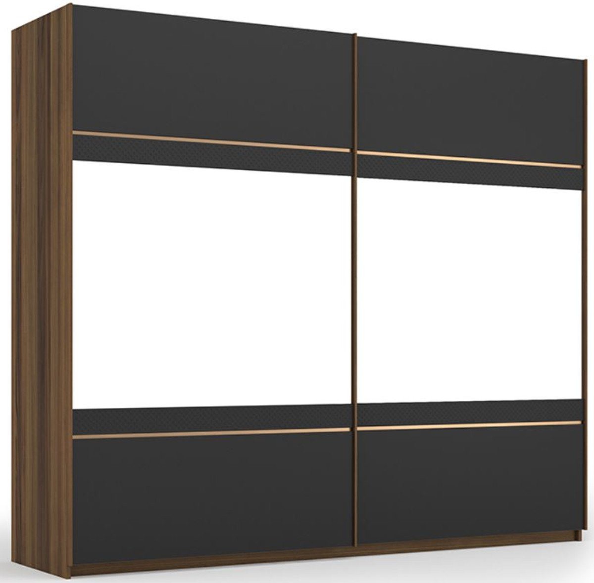 Casa Padrino Kleiderschrank Luxus Schlafzimmerschrank Braun / Grau / Messingfarben 254 x 68 x H. 230 cm - Edler Massivholz Kleiderschrank mit 2 verspiegelten Schiebetüren - Luxus Schlafzimmer Möbel von Casa Padrino