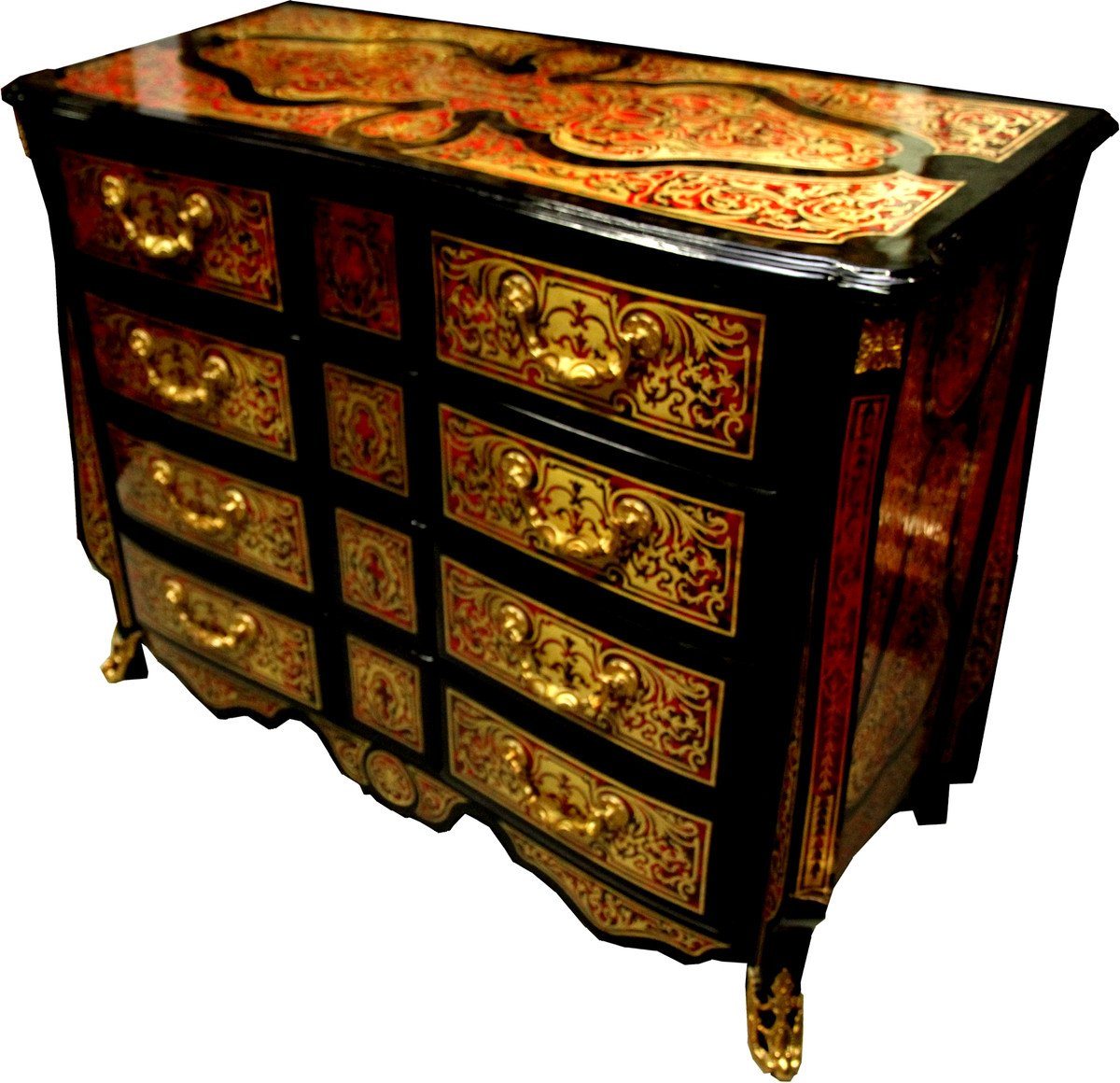 Casa Padrino Kommode Casa Padrino Barock Boulle Kommode Schwarz / Gold / Rot 112 cm - Möbel Schrank Sideboard von Casa Padrino